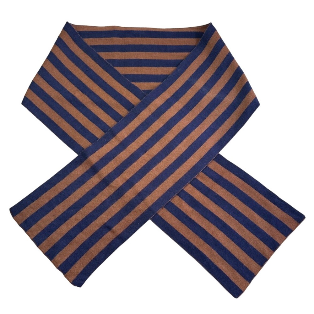 Soloio Wool Blend Scarf Blue Brown Striped Unisex 9x68 Knit Winter Warm Wrap